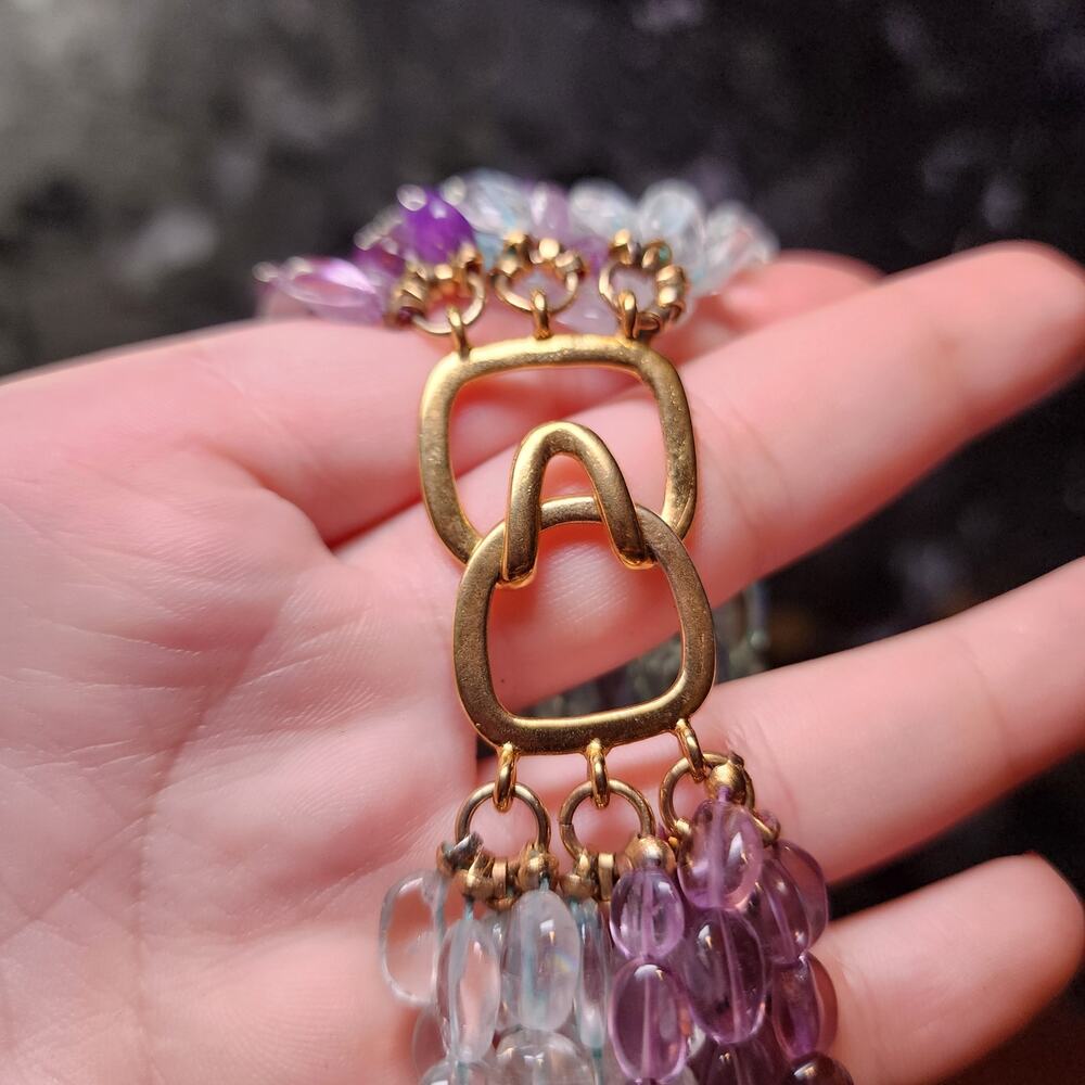 Vtg Amethyst Aquamarine Gemstone Necklace Purple Blue 14 Multistrand 16" - Picture 4 of 9